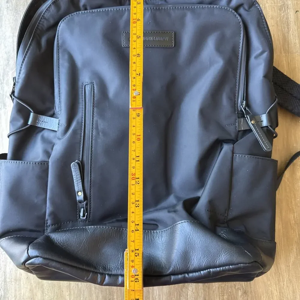 Johnston & Murphy Hudson Waterproof Backpack Black Leather Trim Travel Bag EUC
